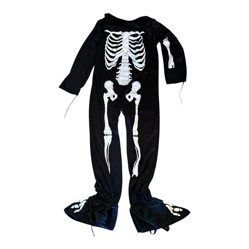 Skeleton Costume Jumpsuit 1 PC Kids Girls Boys 10-12 Black White Skelebones Bone